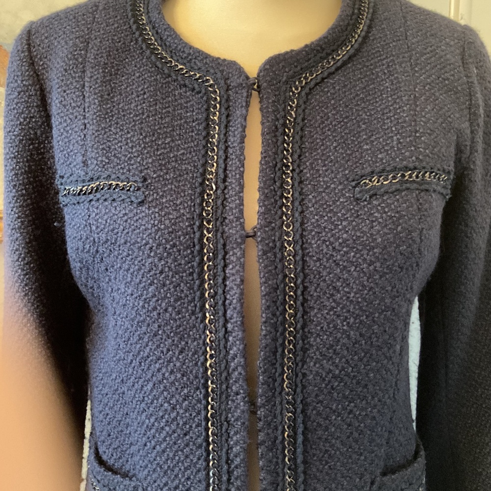 Navy Chanel style boucle  blazer with chain IT 42 size 6